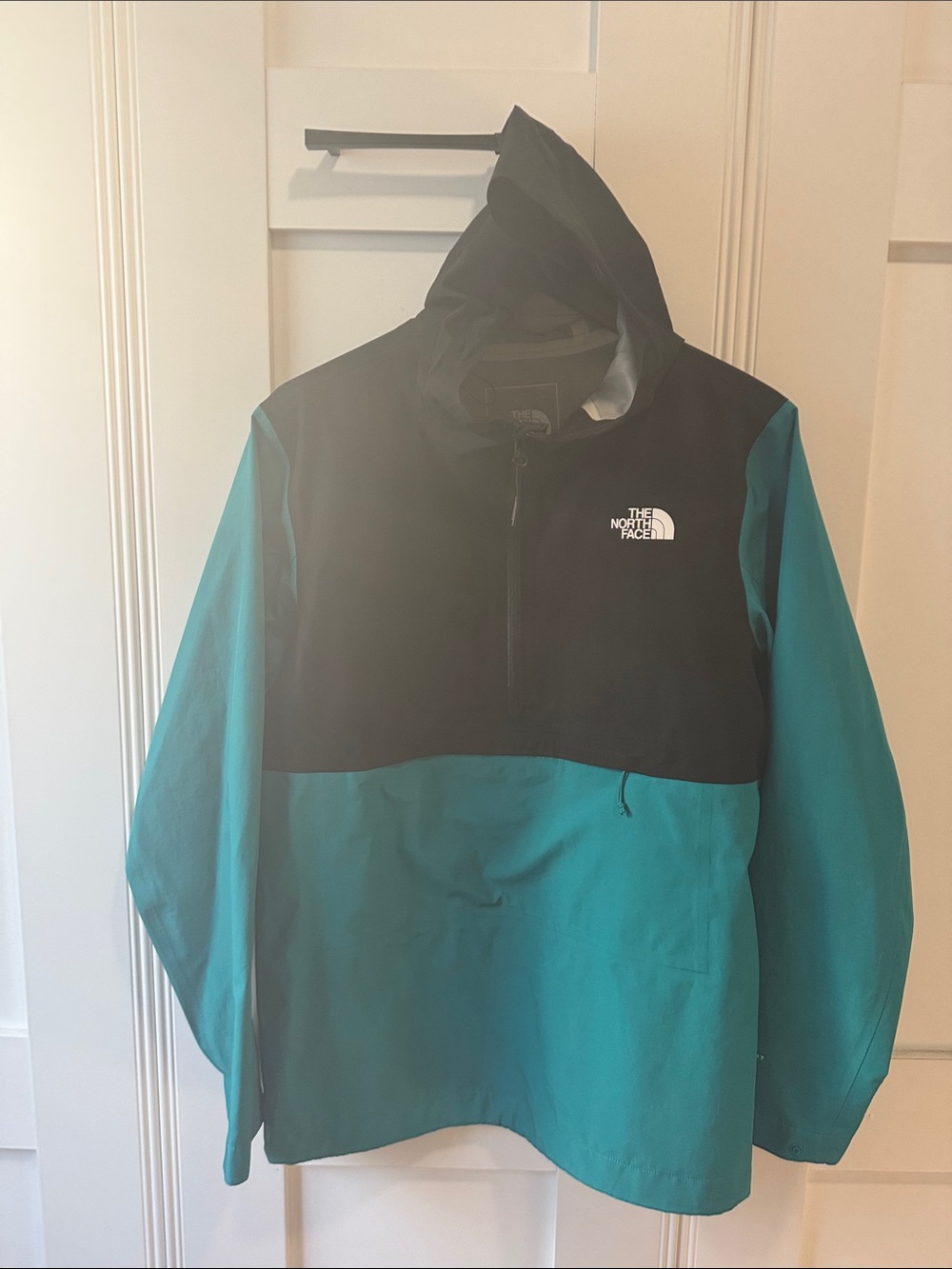 The North Face Men's Two-Tone Hooded Anorak Rain Jacket in Teal and Black